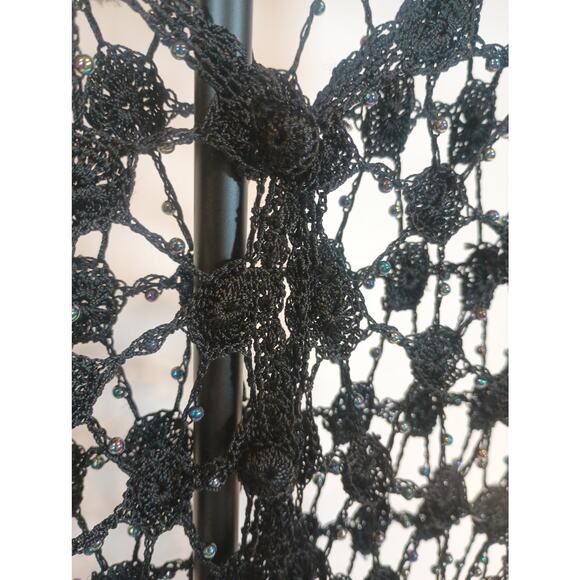 CEJION Wms Black Stretch Crochet & Beaded Fishnet Mesh Cardigan Top S/M - Picture 5 of 9